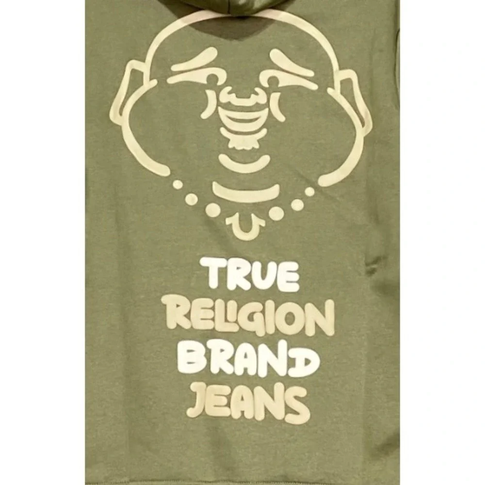 True Religion Buddha Floating PO Hoodie Pullover Olive Green Mens Size S‎ NWT